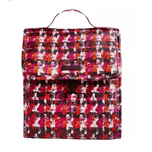 Vera Bradley Lunch box Sack Houndstooth Tweed Pink Brown Insulated - Picture 2 of 4